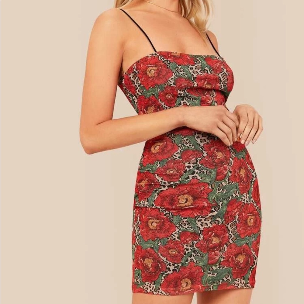 NWT XS Pretty Double Layer Floral Leopard Dress - Picture 3 of 8